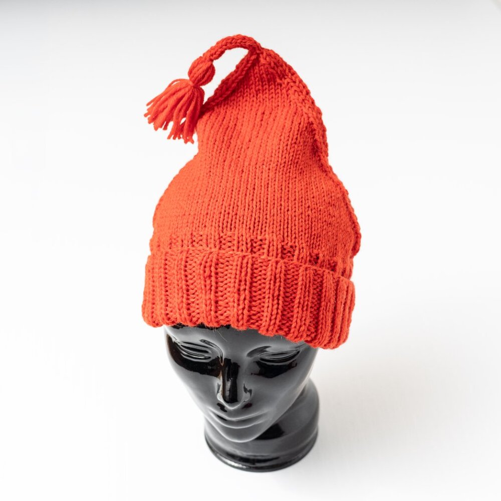 Hand Knit Traditional Norwegian Nisselue Pointed Red Resistance Hat - Picture 2 of 5